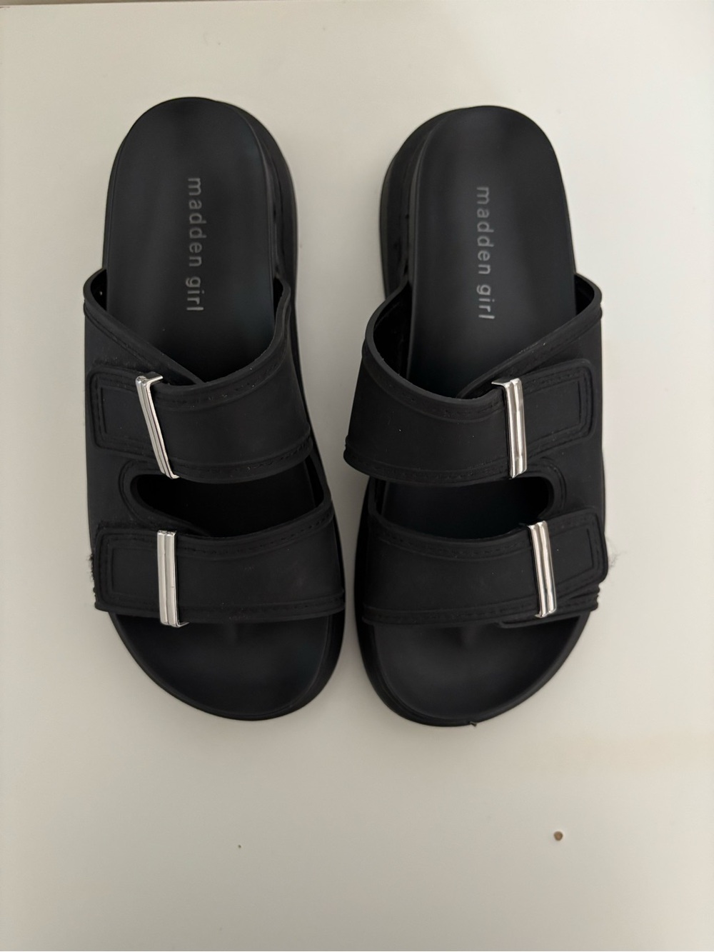 Madden Girl Black Double-Buckle Slide Sandals